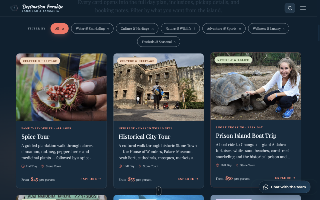 Destination Paradise website travel experiences