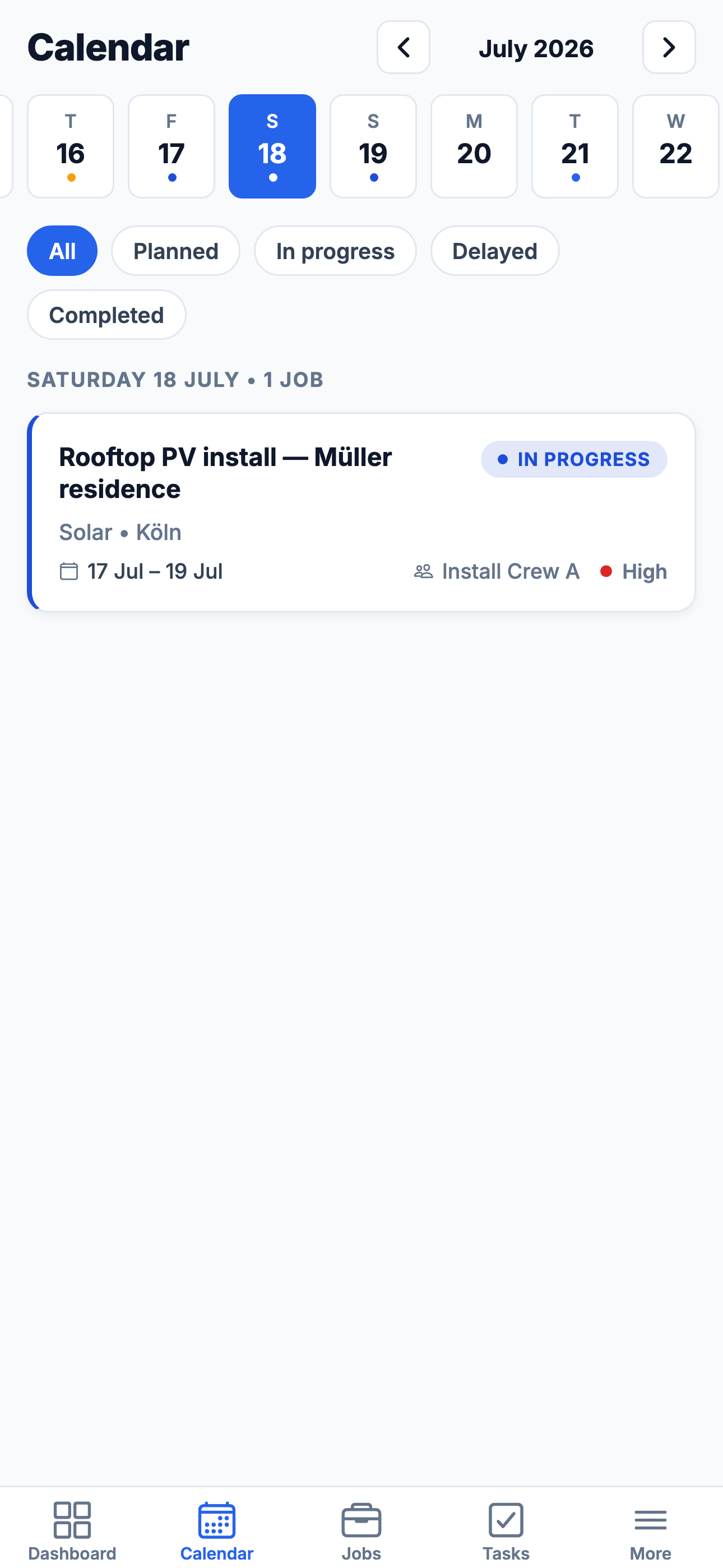 FlowDesk app calendar with scheduled demonstration jobs