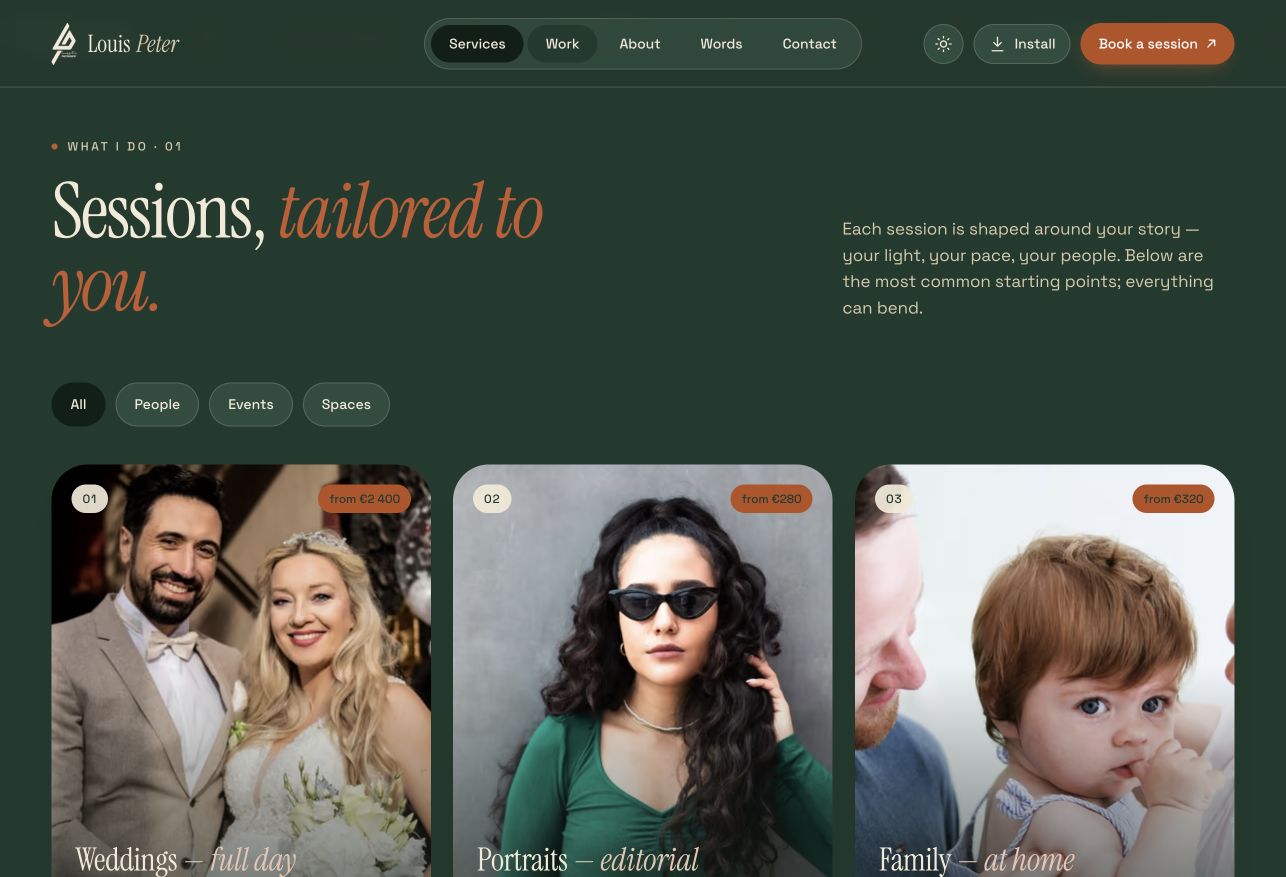 Louis Peter Photography website wedding, portrait and family sessions