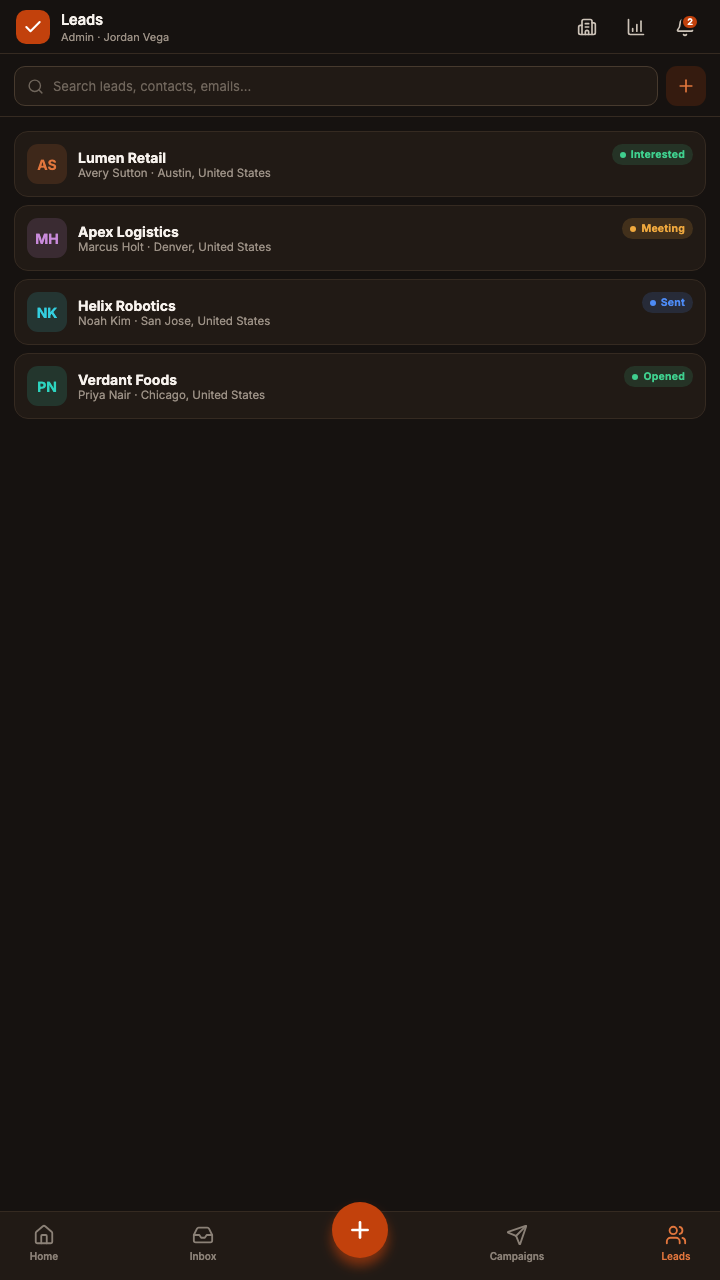 OutreachOS app demonstration lead pipeline
